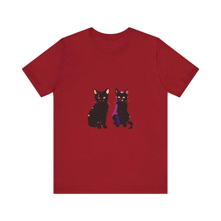 Black Cat Mystery T-Shirt - A stylish and vibrant t-shirt featuring a mysterious black cat design on a colorful background