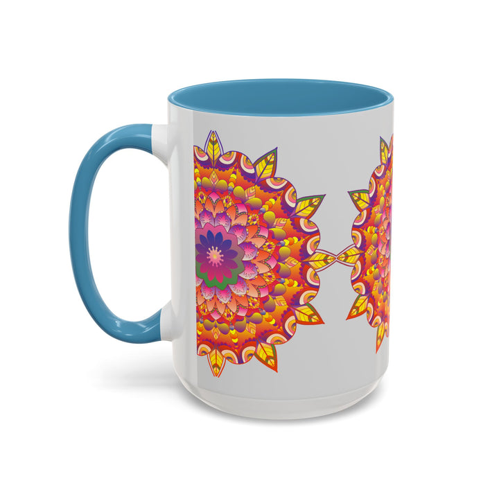 Beautiful Mandala Art Mug with a Colorful Floral Design on a White Background