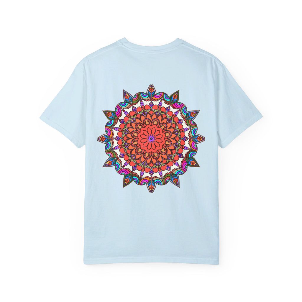 Unisex Mandala T-Shirt featuring hand-drawn mandala art, made of 100% ring-spun cotton, and garment-dyed for extra comfort