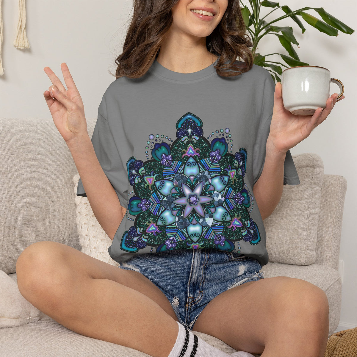 Mandala T-Shirt – Blue Purple Boho Geometric Floral Design