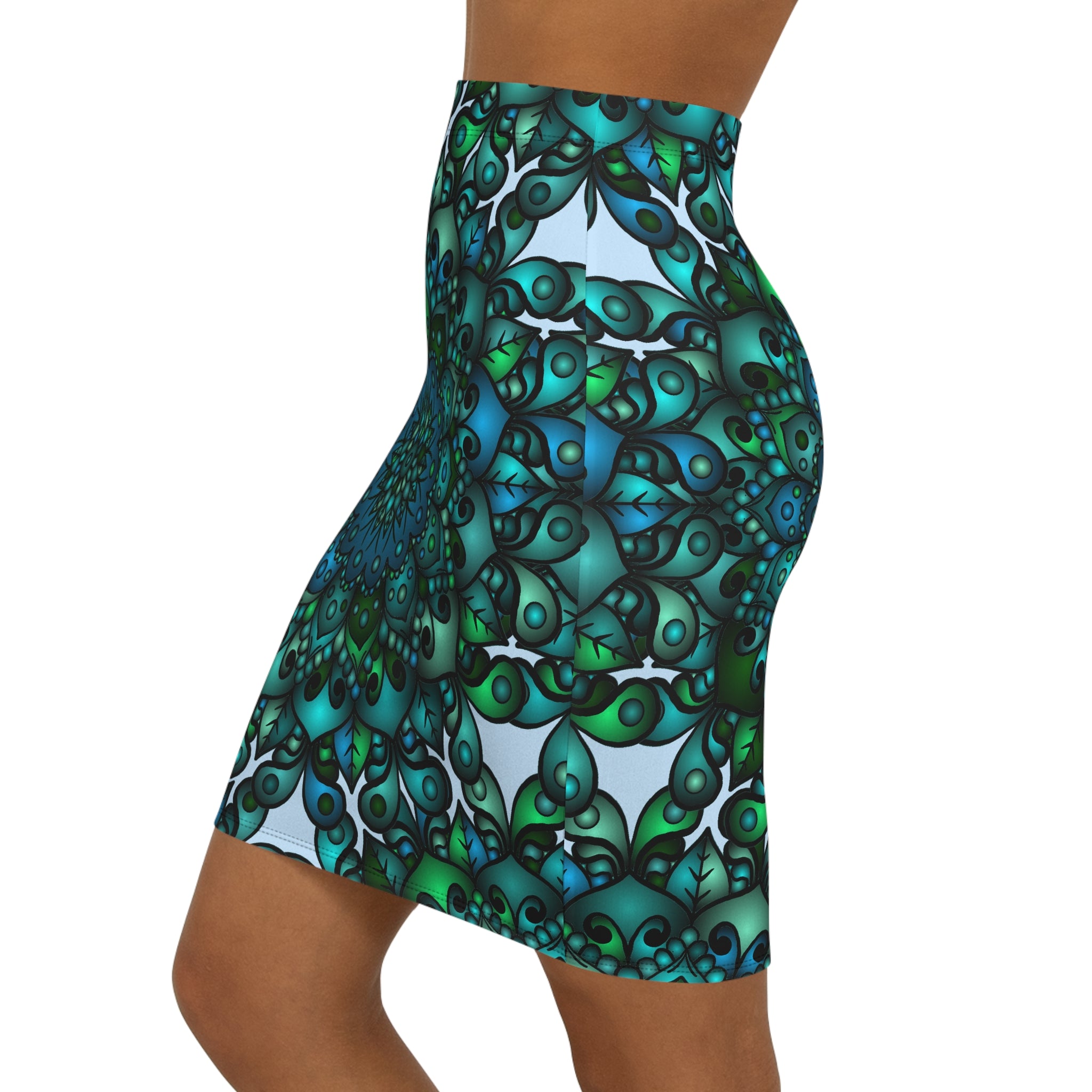 Boho Chic Mid-Waist Pencil Skirt with Mandala Design