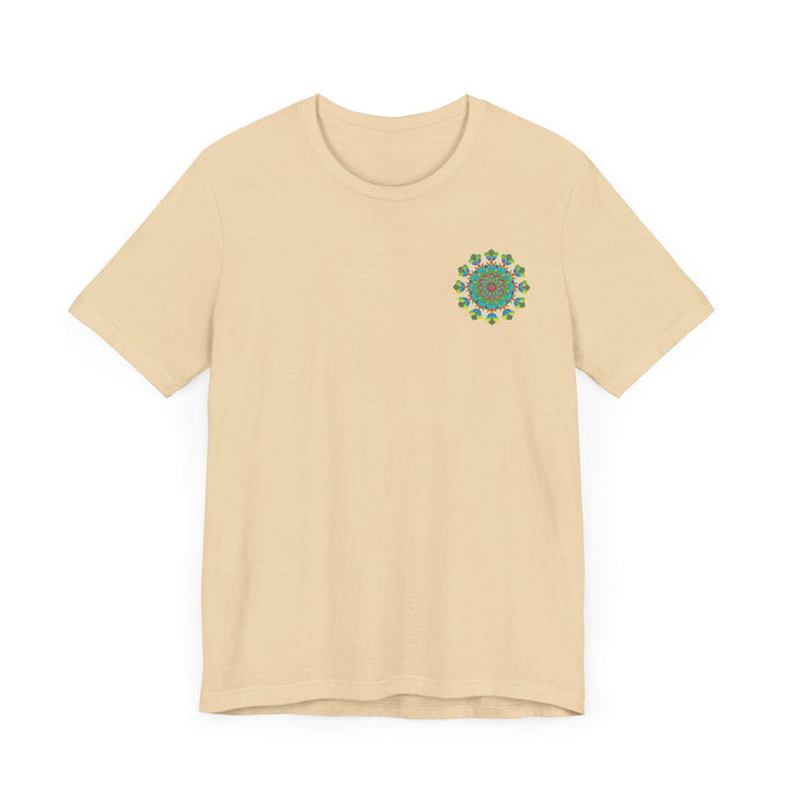 Colorful and intricate mandala design on a t-shirt, radiating spiritual and psychedelic vibes