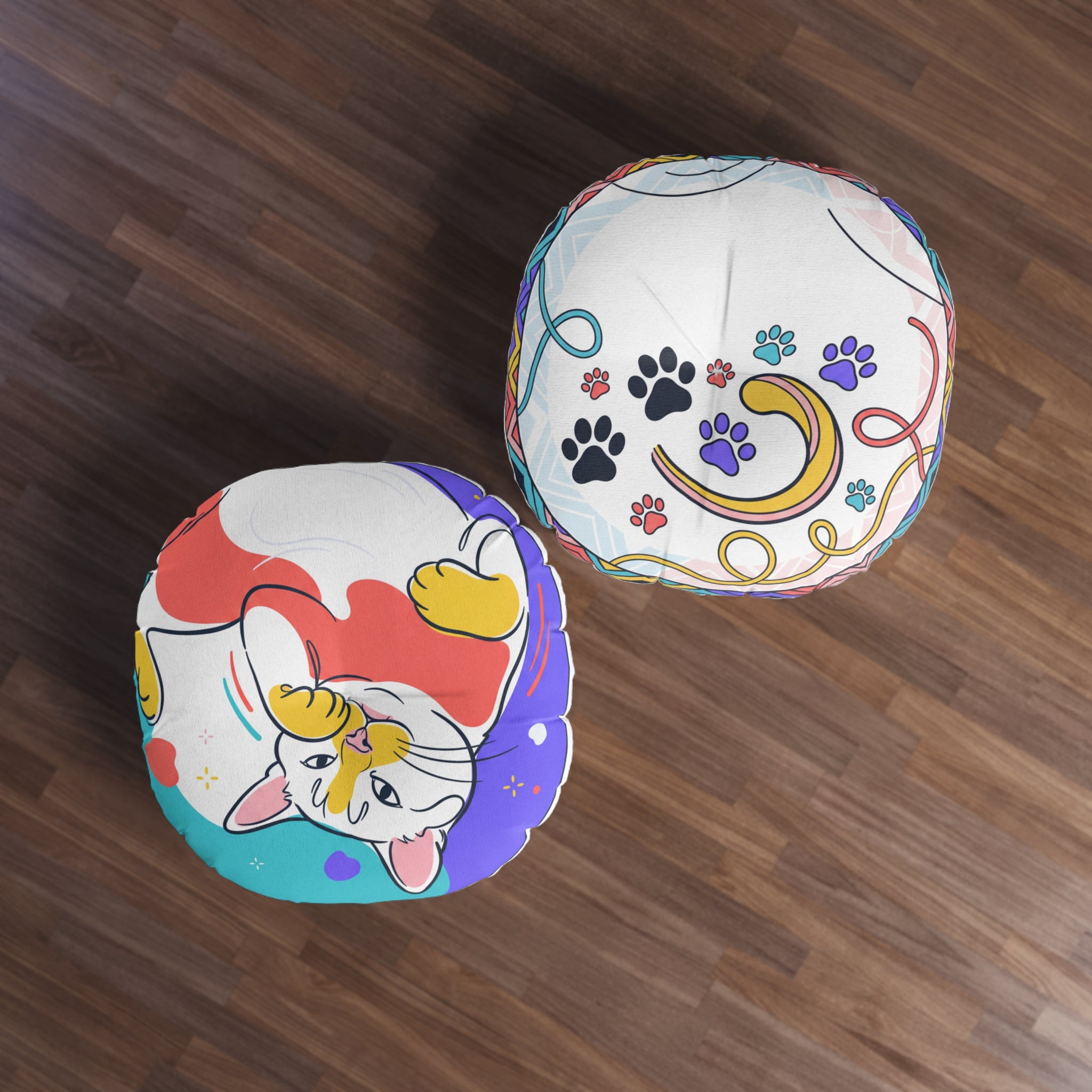 Curling Cat Floor Pillow — Cute Round Cushion