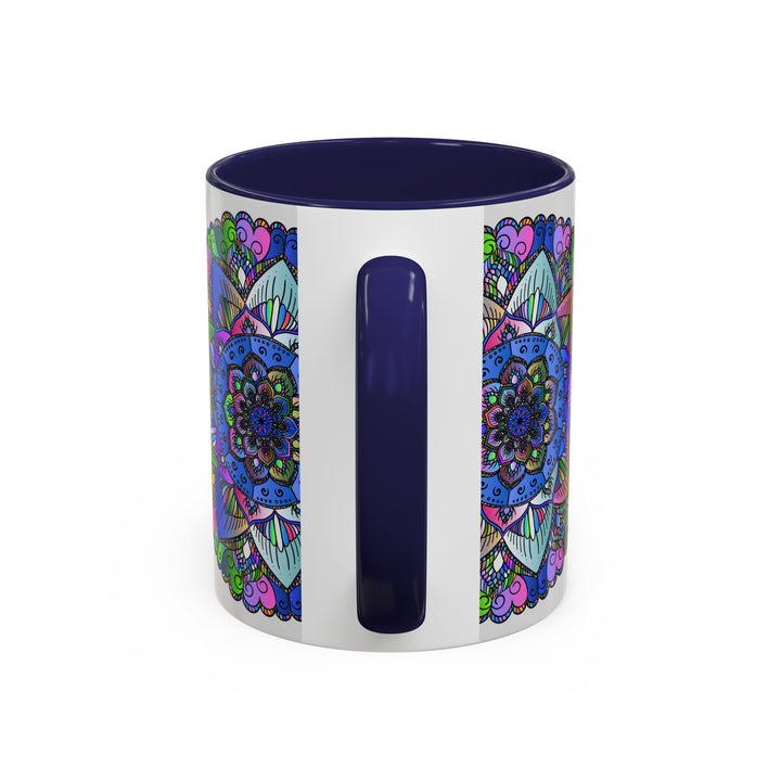 Colorful and peaceful mandala mug featuring intricate art designs in vibrant hues