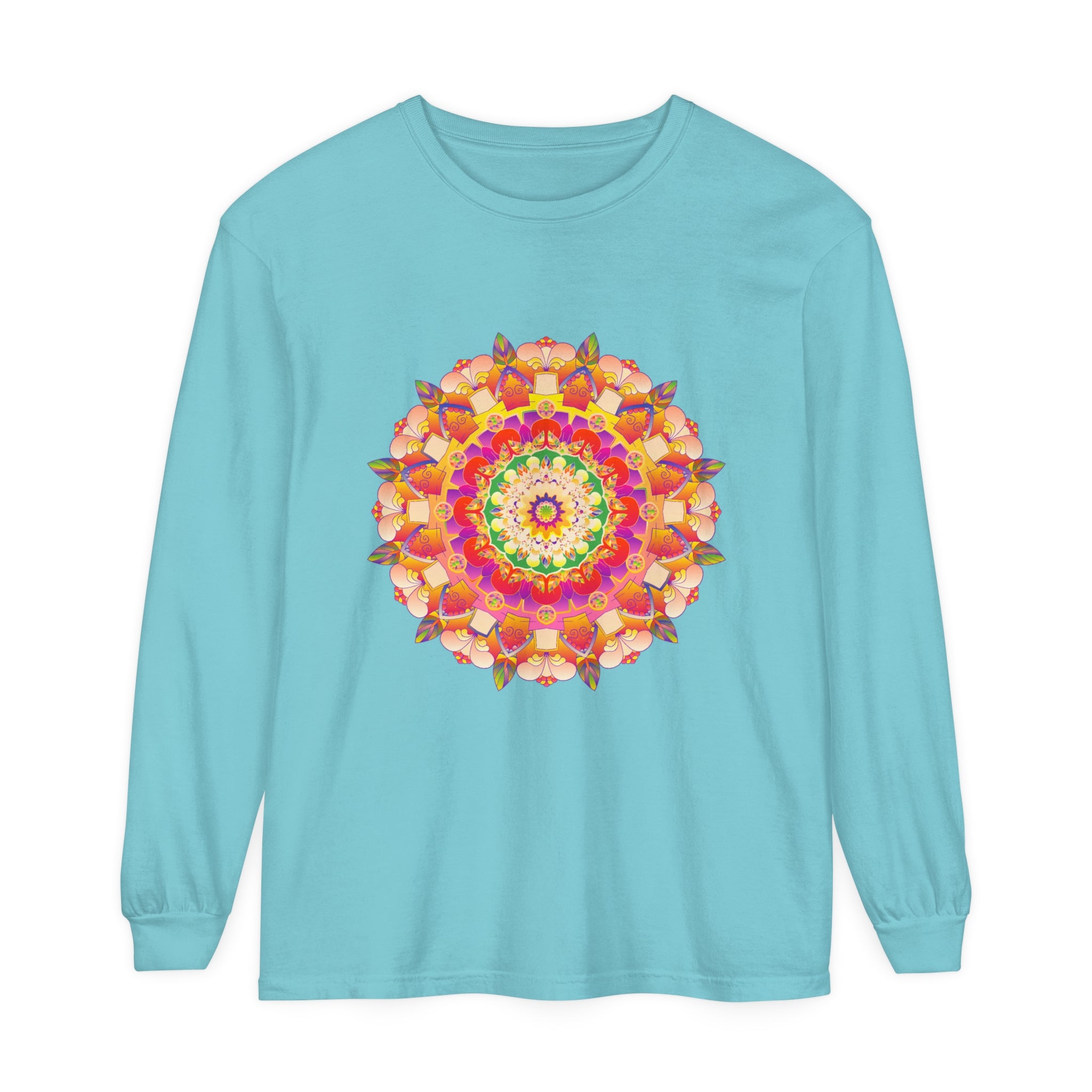 Colorful and intricate Vibrant Mandala design on a unisex long sleeve t-shirt