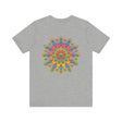Colorful psychedelic mandala t-shirt with spiritual peace vibes and intricate design