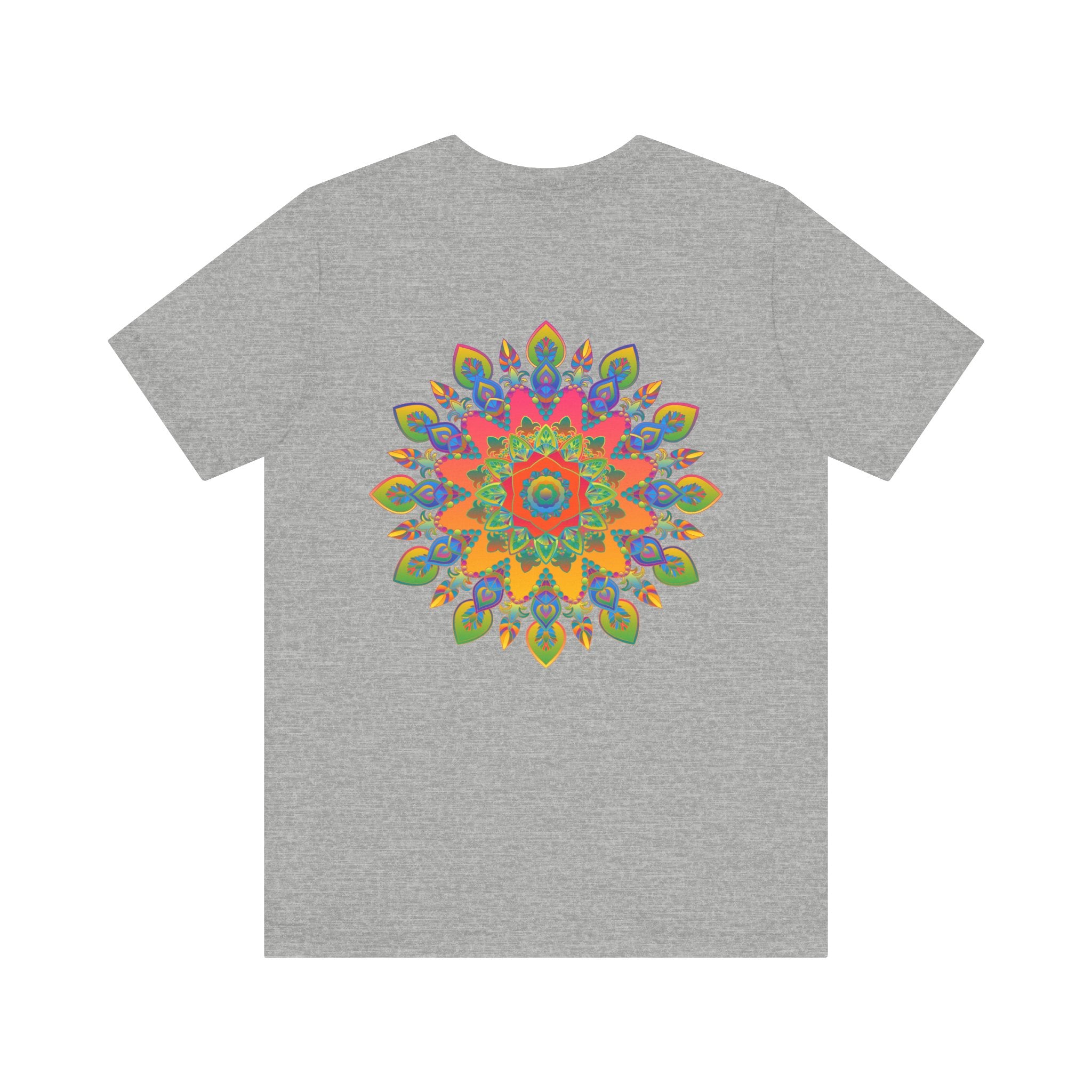 Colorful psychedelic mandala t-shirt with spiritual peace vibes and intricate design