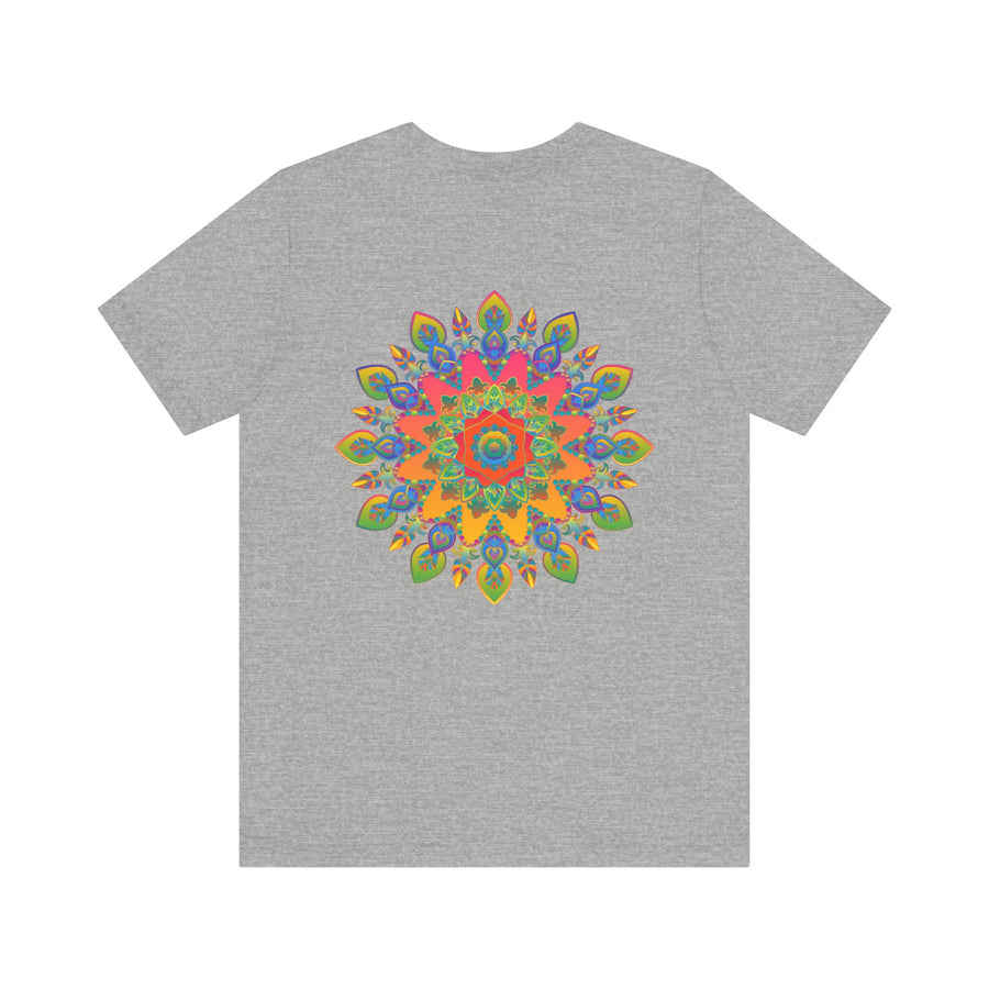 Colorful psychedelic mandala t-shirt with spiritual peace vibes and intricate design