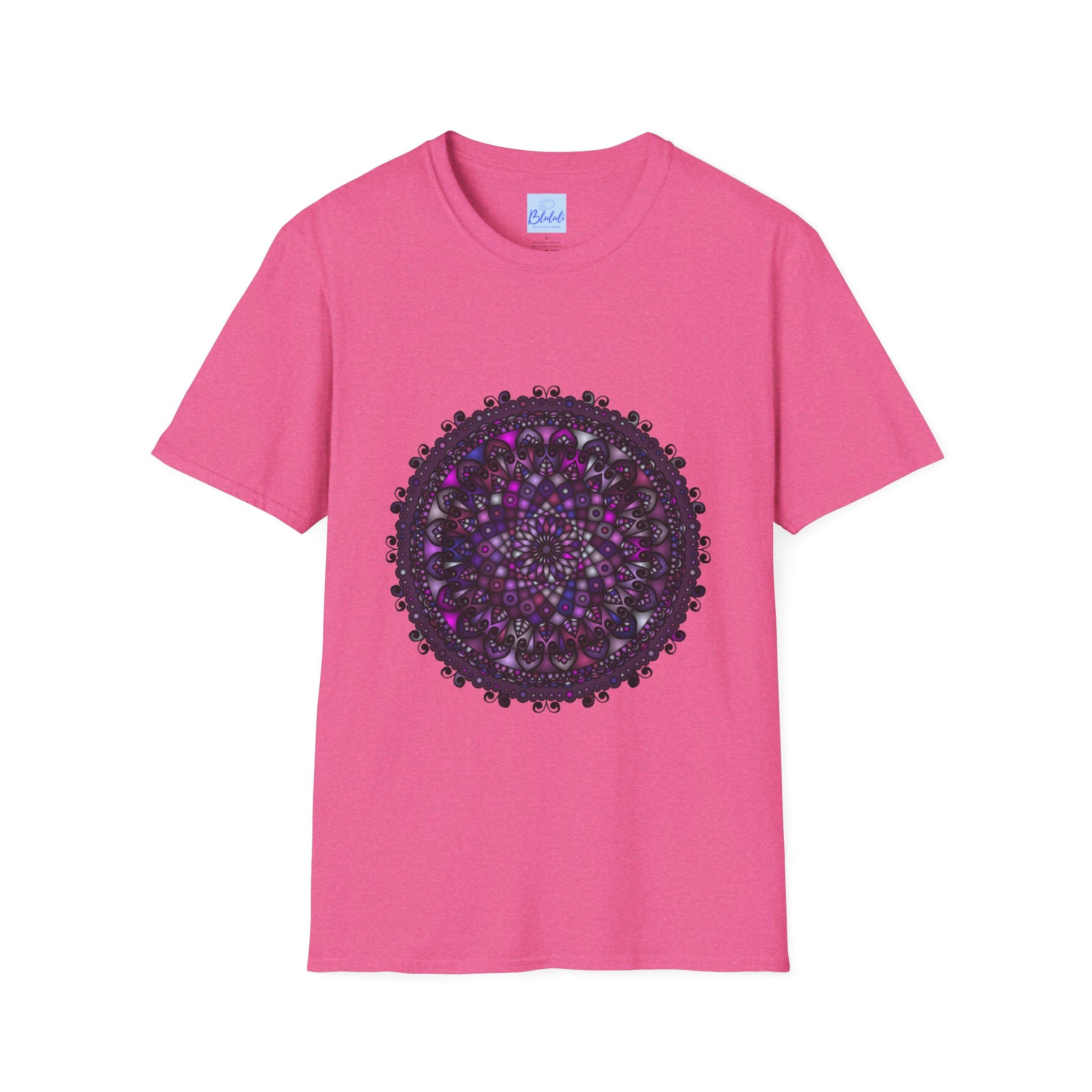 Soft purple mandala art unisex t-shirt with intricate hand-drawn design