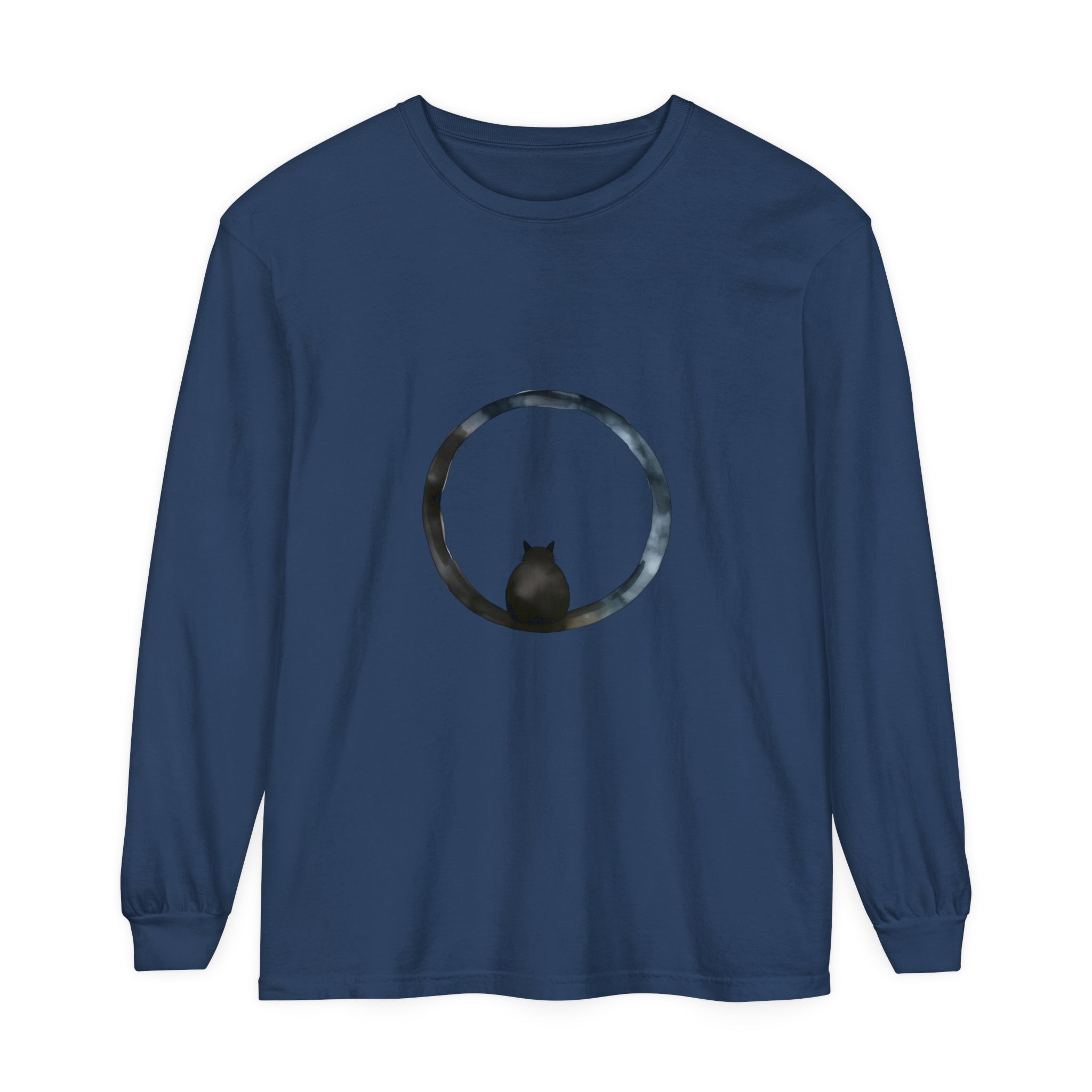 A close-up image of a mystifying sphere unisex long sleeve t-shirt, featuring a unique design and comfortable fit for both men and women