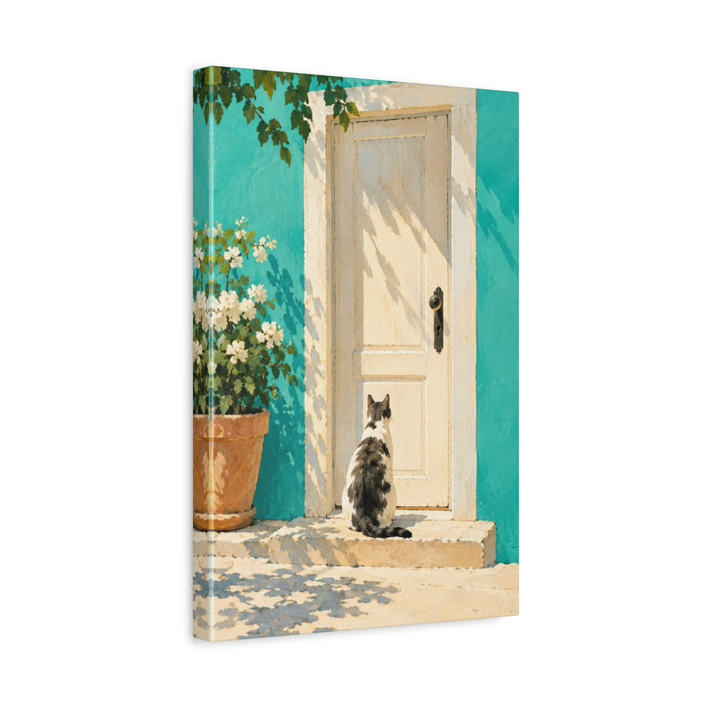 Sunlit Doorway Cat Canvas Wall Art