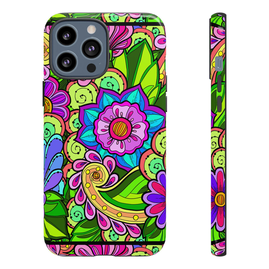 Floral Fantasy iPhone and Google Pixel Case in Bright Green Palette