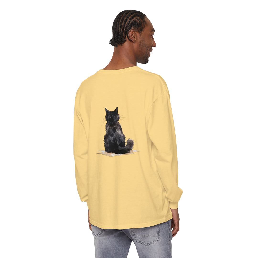 Black Cat Watercolor Unisex Long Sleeve T-Shirt with vibrant watercolor design