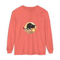 Black Cat & Moon Night Sky T-Shirt featuring a majestic feline gazing at the moon against a starry night background