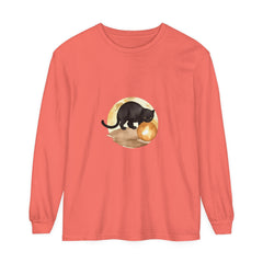 Black Cat & Moon Night Sky T-Shirt featuring a majestic feline gazing at the moon against a starry night background