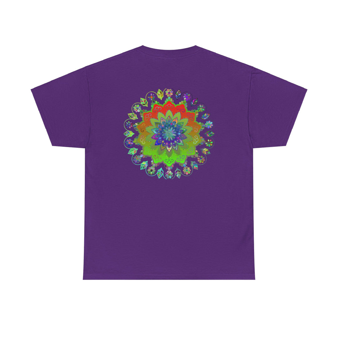 Colorful mandala art design printed on a comfortable unisex heavy cotton t-shirt for yoga and mindfulness practice