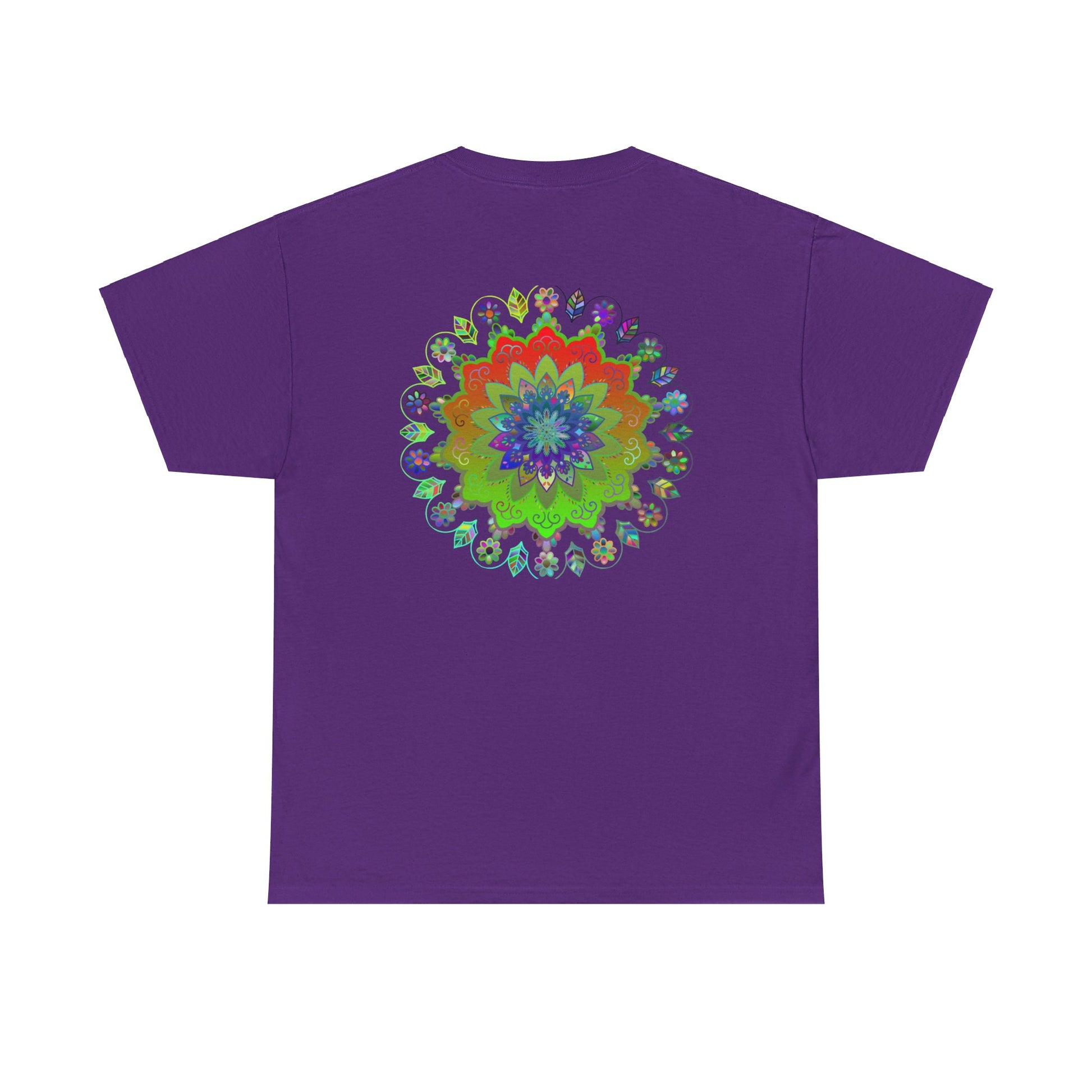 Colorful mandala art design printed on a comfortable unisex heavy cotton t-shirt for yoga and mindfulness practice