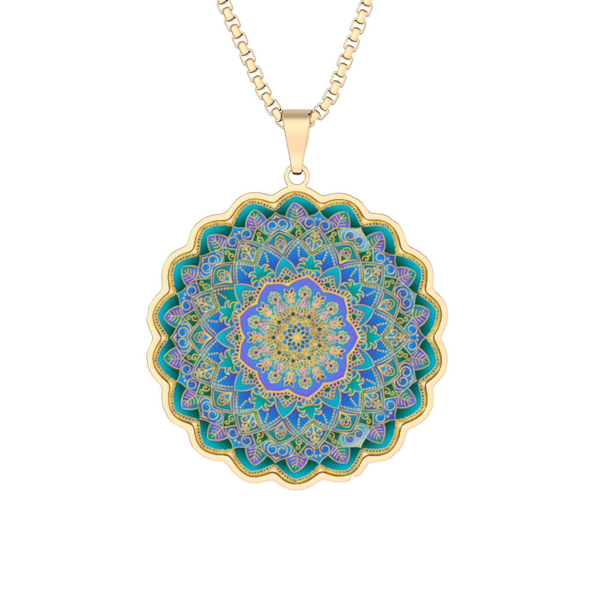 Mandala Floral Blue-Green Pendant Necklace