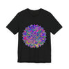 A colorful and intricately designed mandala t-shirt featuring spiritual art