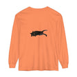 A cozy black long sleeve T-shirt with a sleeping cat design