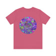 A colorful and intricate mandala tee with spiritual motifs for peace and harmony