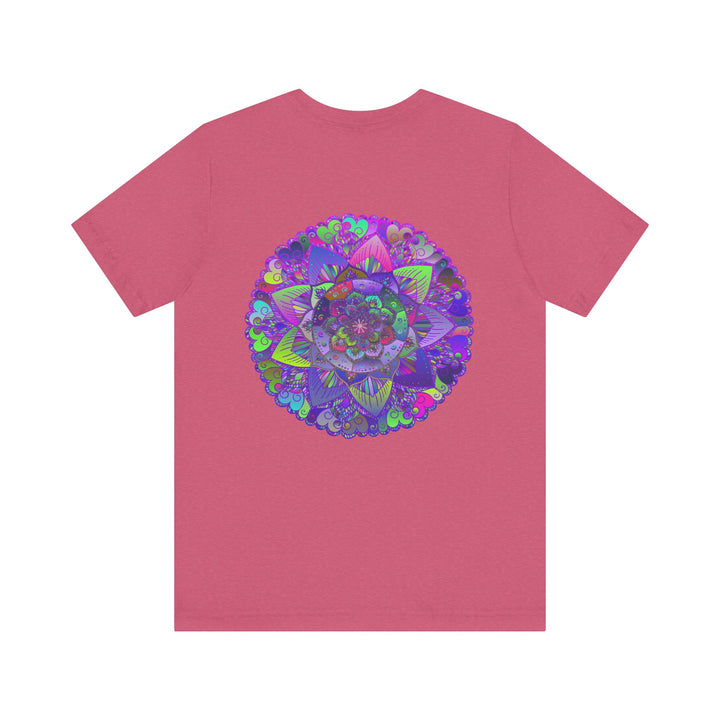 A colorful and intricate mandala tee with spiritual motifs for peace and harmony