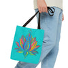 Handcrafted Mandala Lotus Tote Bag in beautiful azure color, perfect for everyday use and carrying all your essentials in style