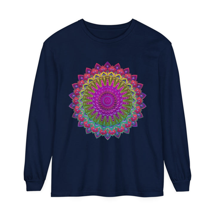 Vibrant Mandala Unisex Long Sleeve T-Shirt Front View with Detailed Print