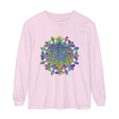 Colorful Mandala Unisex Long Sleeve T-Shirt with intricate design and vibrant colors for men and women