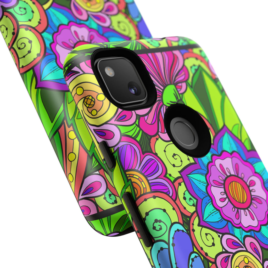 Floral Fantasy iPhone and Google Pixel Case in Bright Green Palette