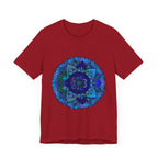 Dark Blue and Green Mandala T-Shirt featuring intricate spiritual art design