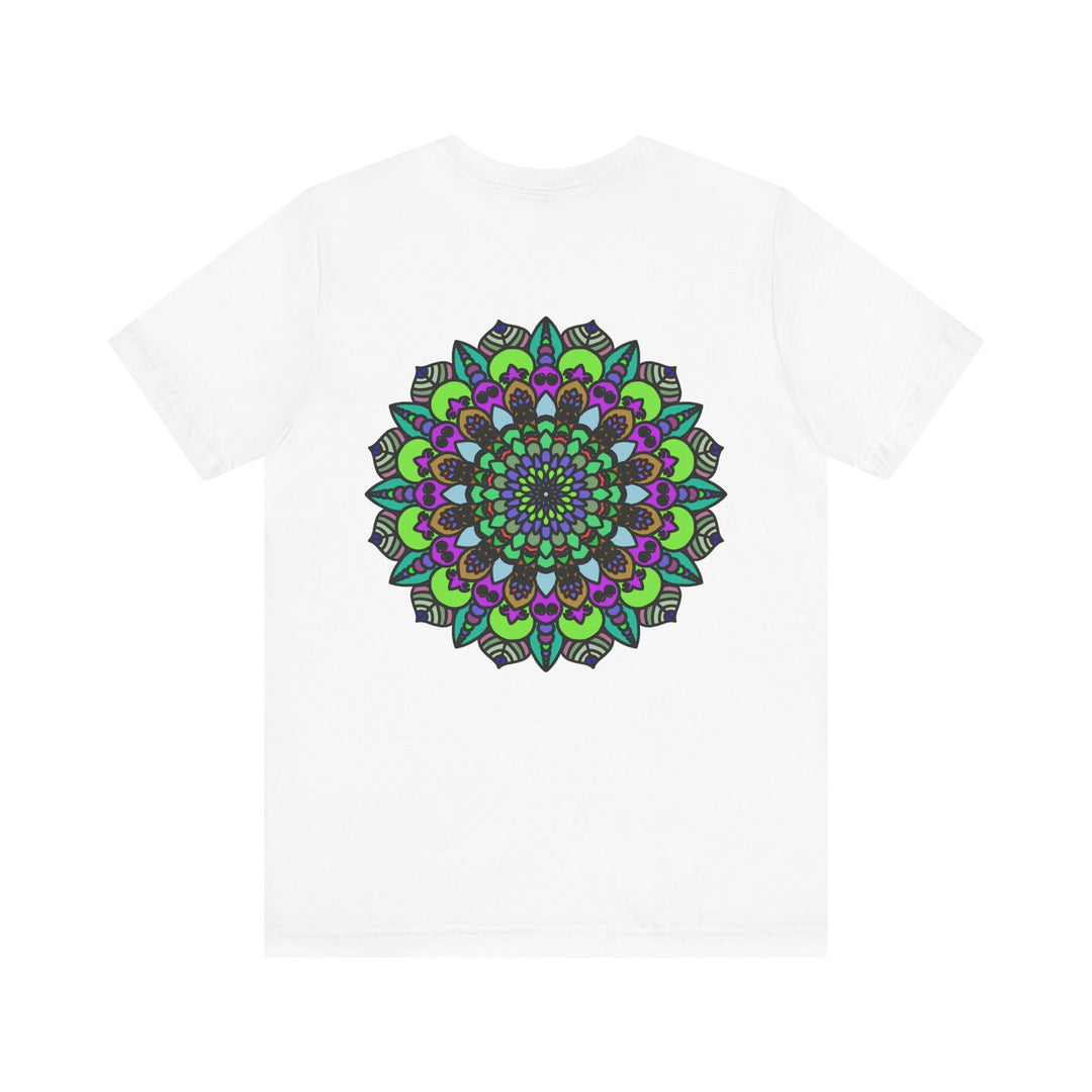 A peaceful, spiritual Mandala Peace Tee with vibrant colors and intricate design representing harmony and balance