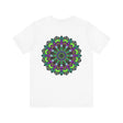 A peaceful, spiritual Mandala Peace Tee with vibrant colors and intricate design representing harmony and balance