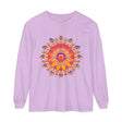 Colorful and intricate mandala design printed on a unisex long sleeve t-shirt