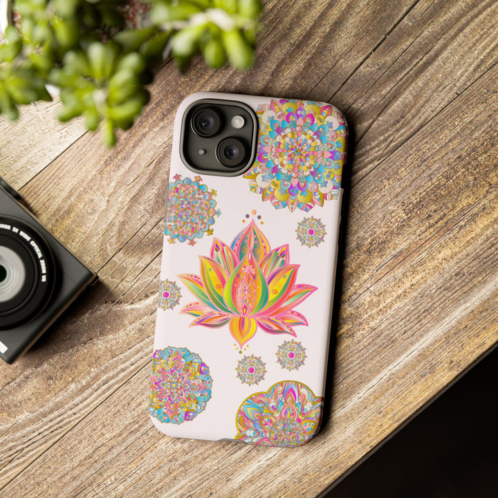 Light pink phone case with intricate mandala lotus flower design