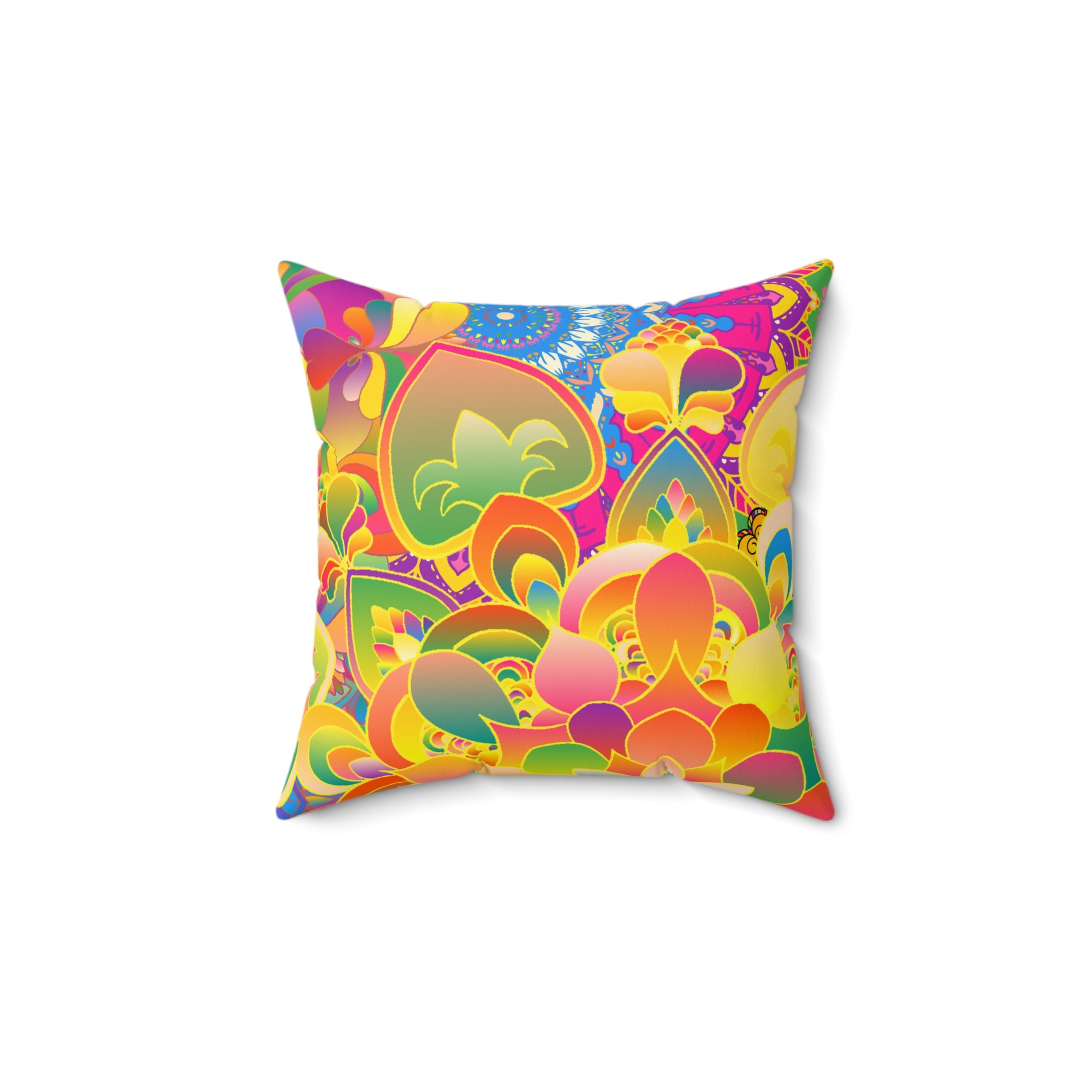 Psychedelic Floral Mandala Faux Suede Pillow