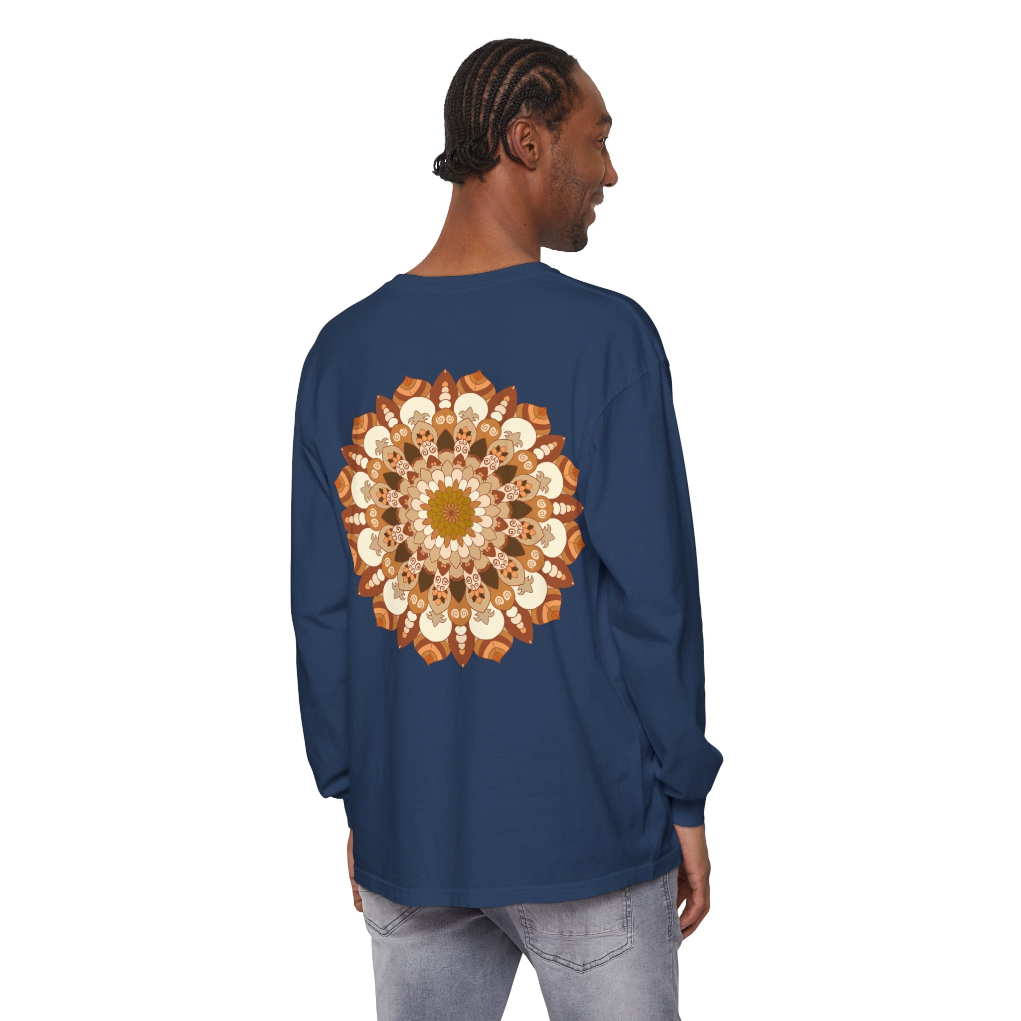 Detailed mandala pattern on unisex long sleeve tee