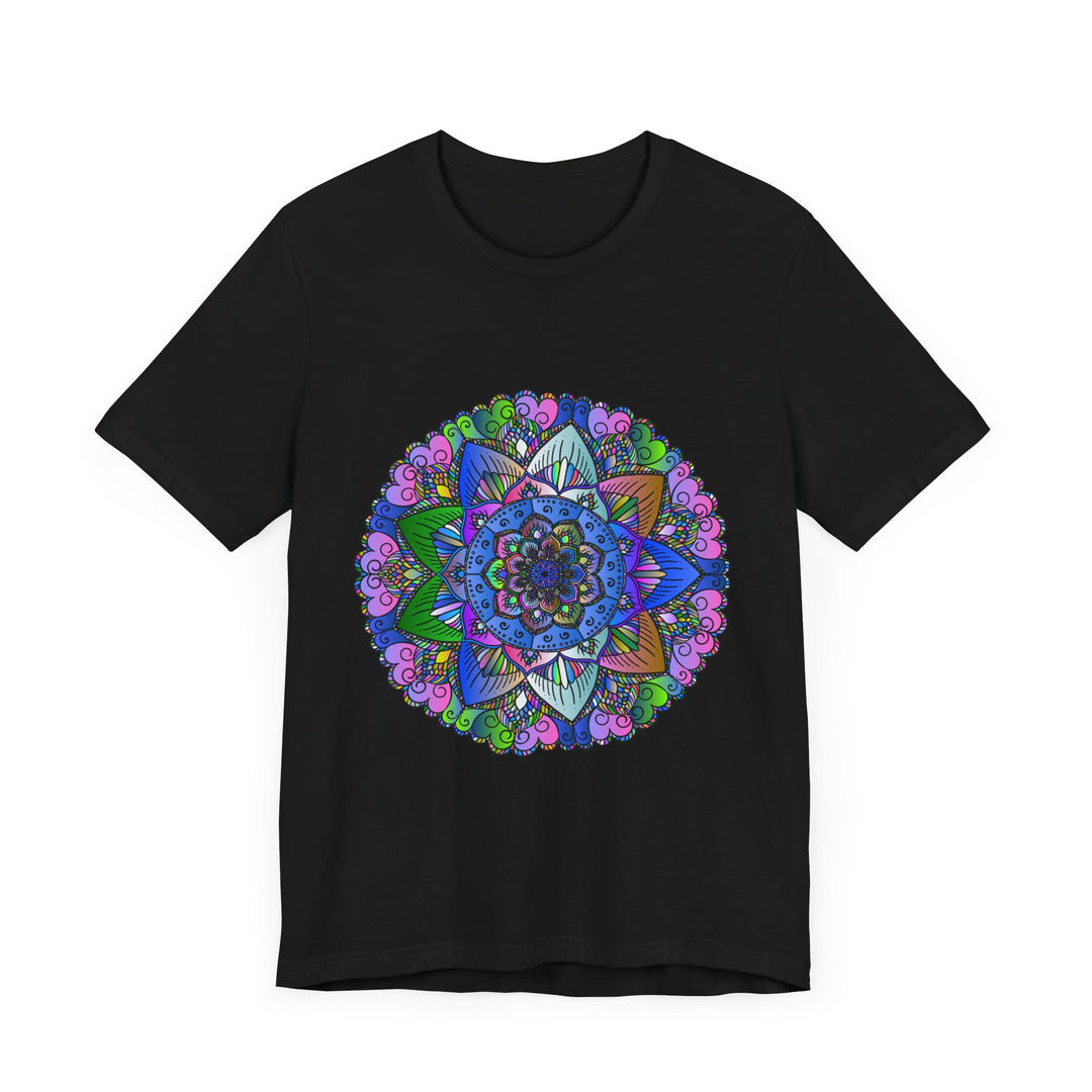 Vibrant and intricate mandala design printed on a high-quality cotton t-shirt