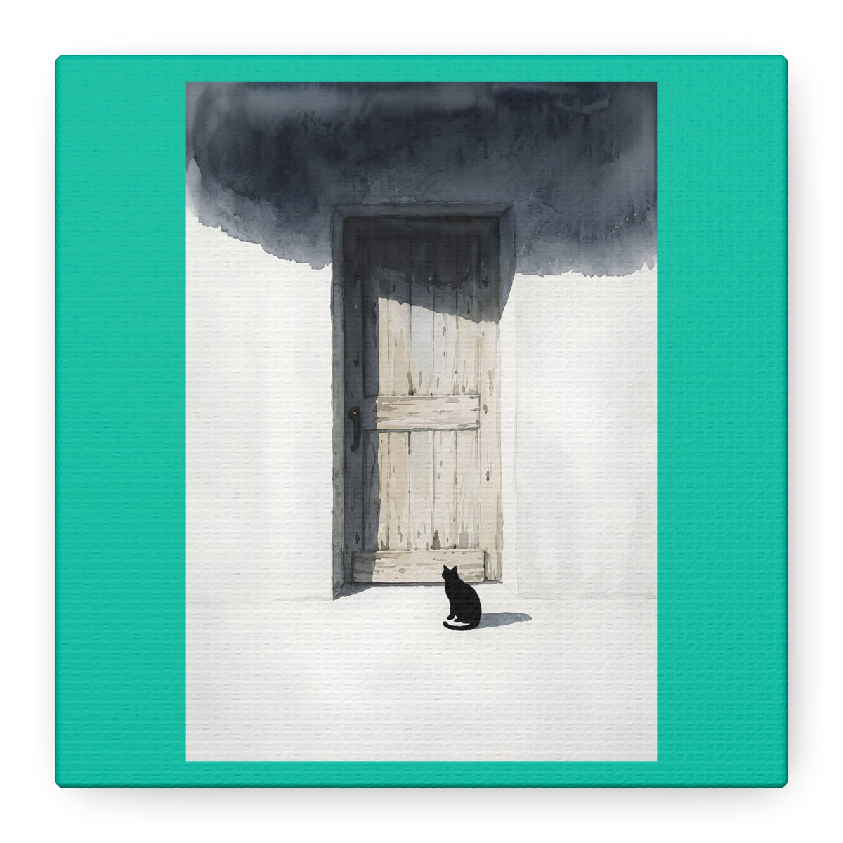 Cat at the Door Matte Canvas Wall Art — Moody Minimalist Cat Illustration