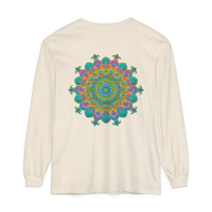 Colorful unisex long sleeve T-shirt with vibrant mandala design