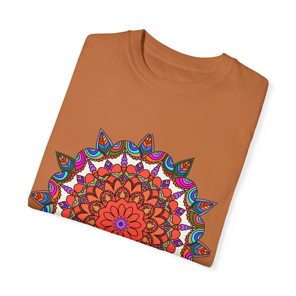 Unisex Mandala T-Shirt featuring intricate hand-drawn mandala art, made from 100% ring-spun cotton and garment-dyed for extra comfort