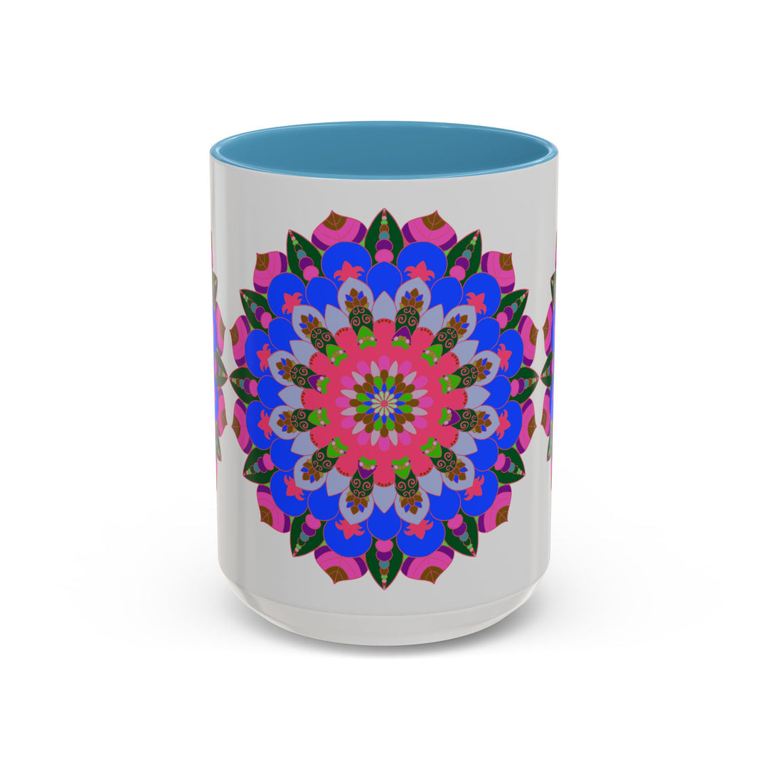 Colorful and intricate design featuring a mandala pattern on a ceramic mug