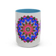 Colorful and intricate design featuring a mandala pattern on a ceramic mug