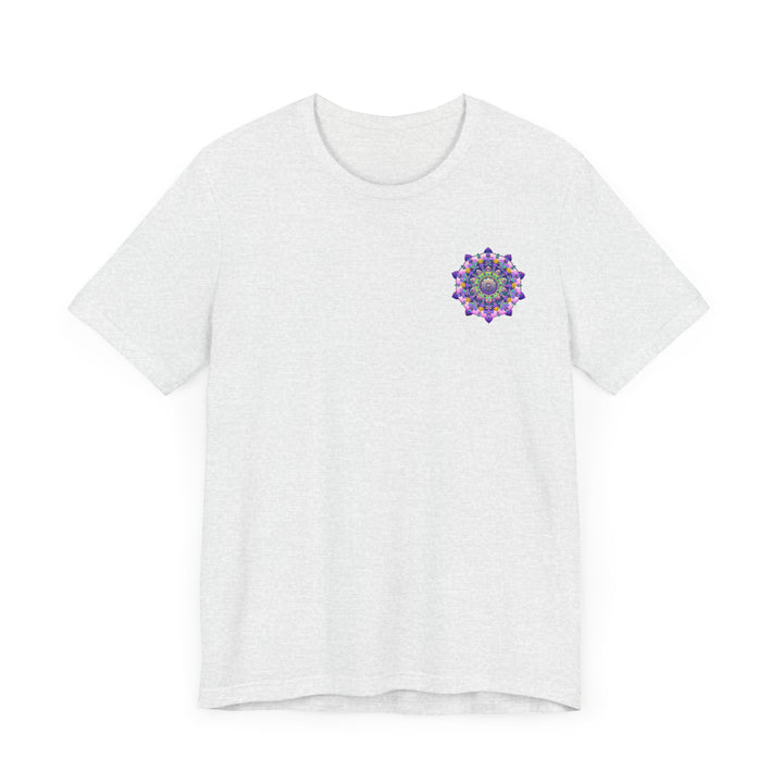 A colorful and intricate mandala design adorns this vibrant t-shirt, symbolizing spiritual peace and harmony