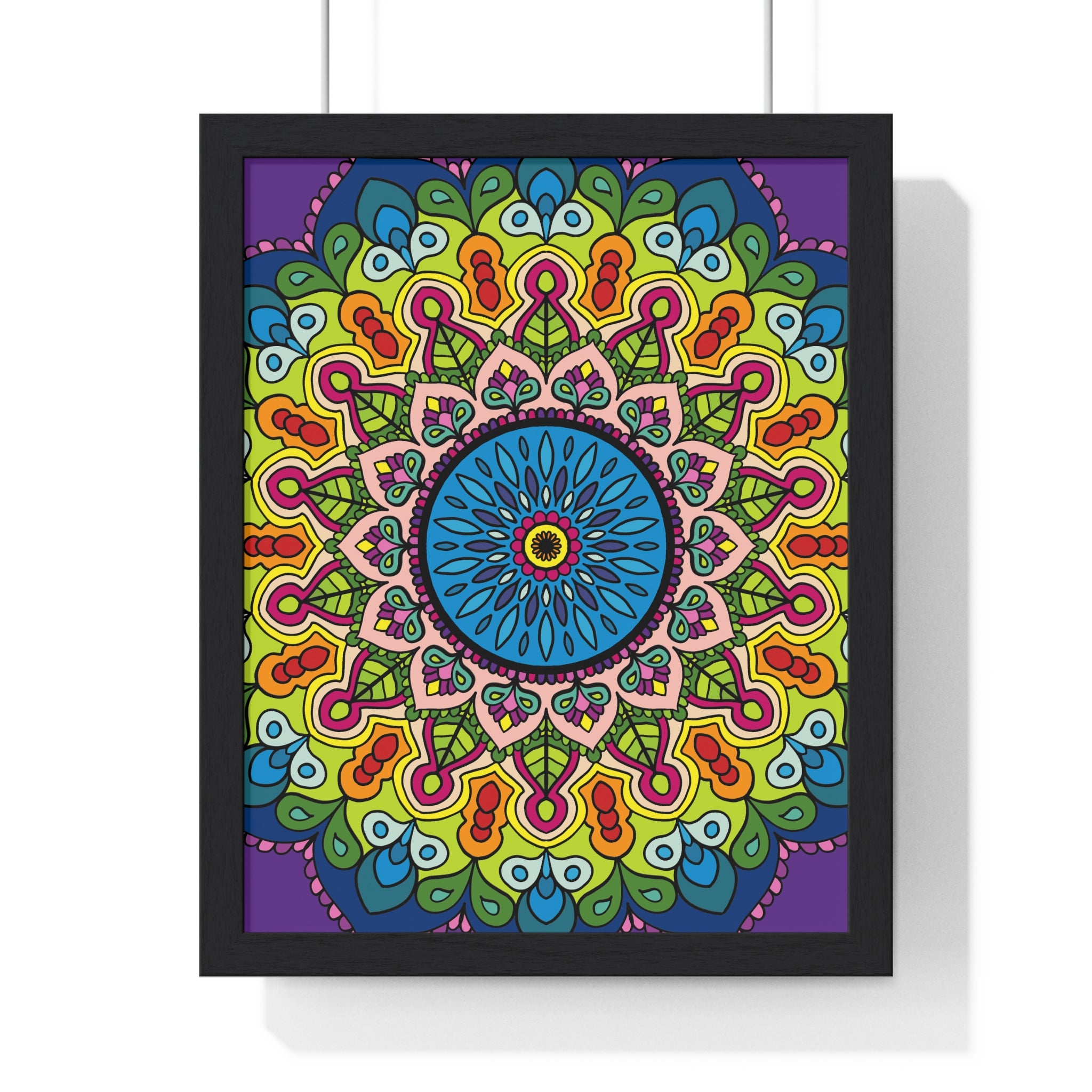 Hand-drawn mandala art framed poster, promoting mindfulness and yoga