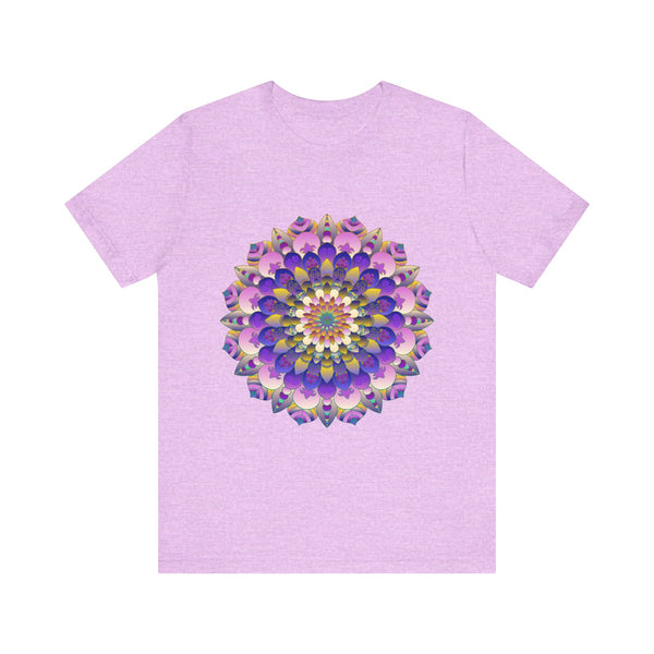 A vibrant and intricate mandala flower design adorns this spiritual art inspired t-shirt