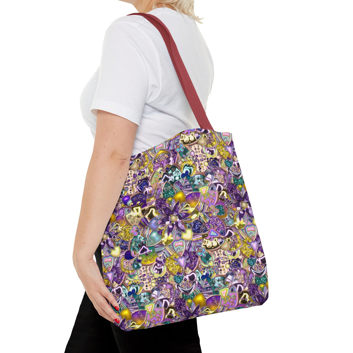 Colorful Purple Floral Pattern Tote Bag