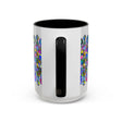 Vibrant and detailed floral mandala design on grey background mug