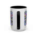 Vibrant and detailed floral mandala design on grey background mug