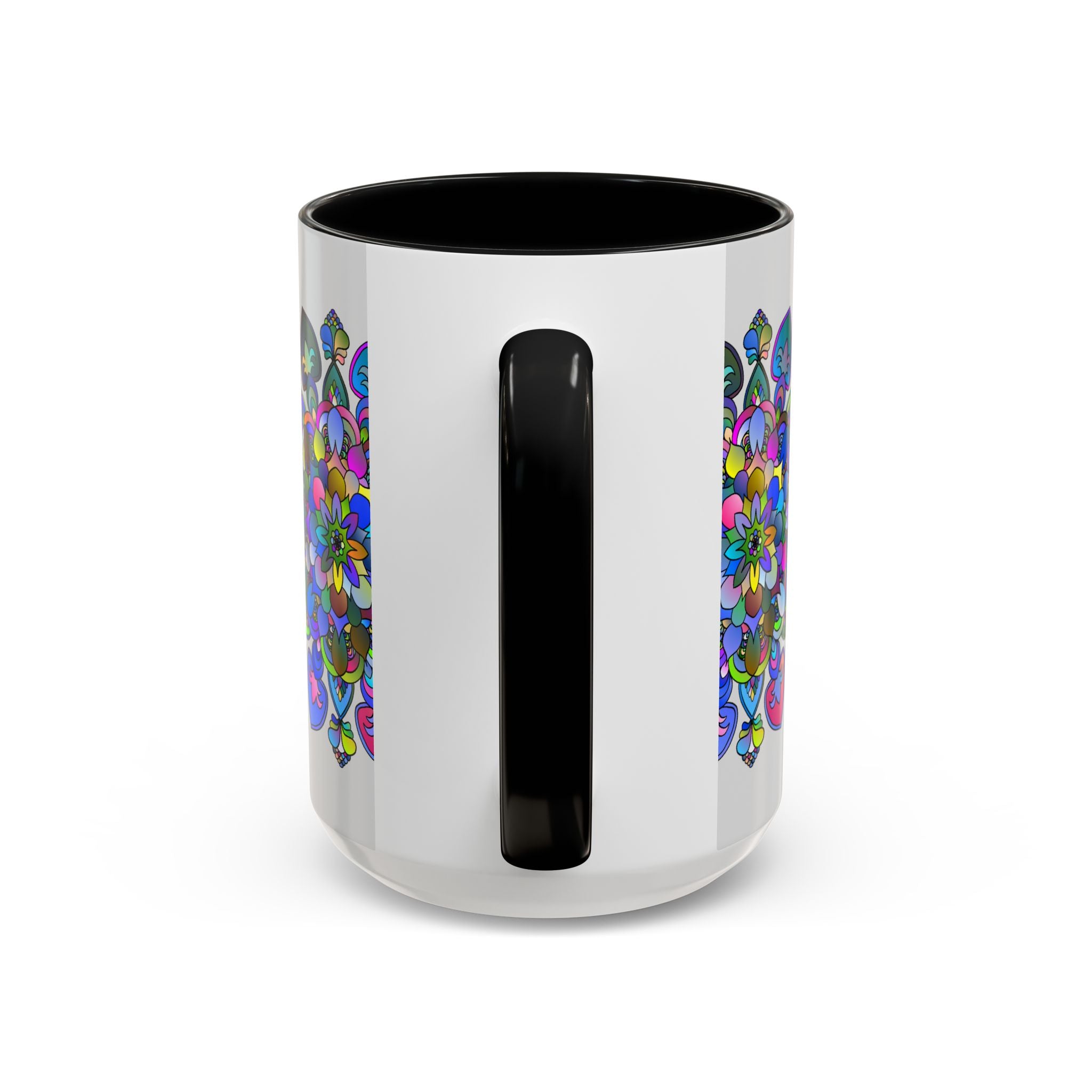 Vibrant and detailed floral mandala design on grey background mug